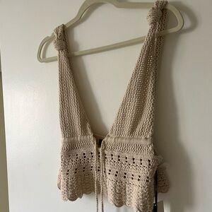 House of Harlow 1960 Cream Crochet Crop Top